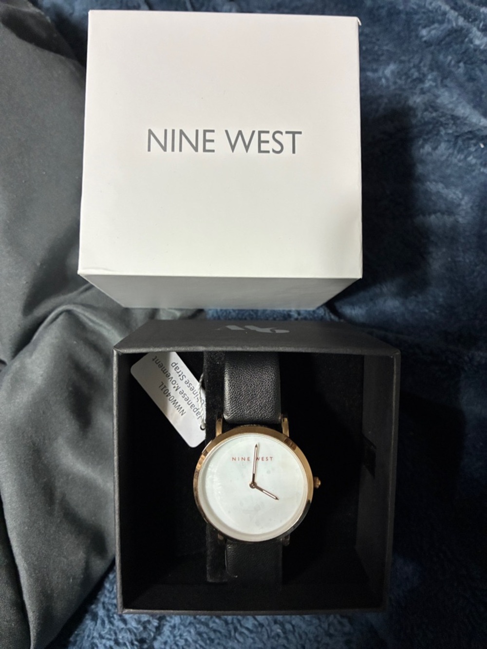 Nine West Black Strap Gold-Tone Case White Dial Women's Felicity Watch